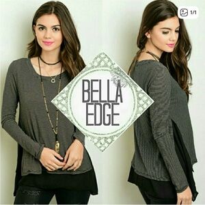 Black and Cream Striped Long Sleeve Layered Top